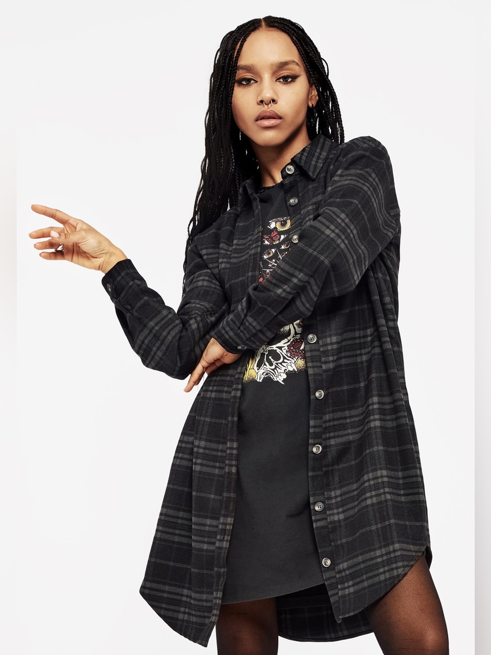 Disturbia Reckless Check Longline Shirt US 6 / UK 10